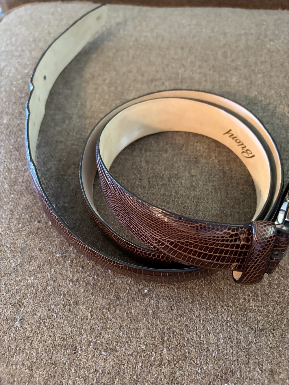Brioni Brown Lizard-Embossed Leather Men’s Belt